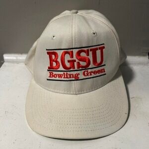 Vintage 90s Bowling Green state university split bar white twill fitted Hat